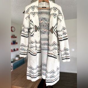 Fuzzy Sante Fe pattern long sweater by MM by My Michelle.